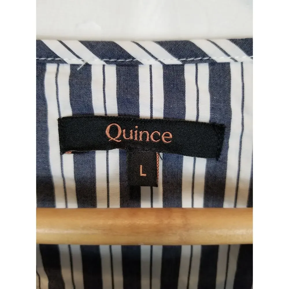Quince Womens 100% Organic Cotton Poplin Tiered Maxi Dress Hudson Stripe Large - Picture 4 of 8